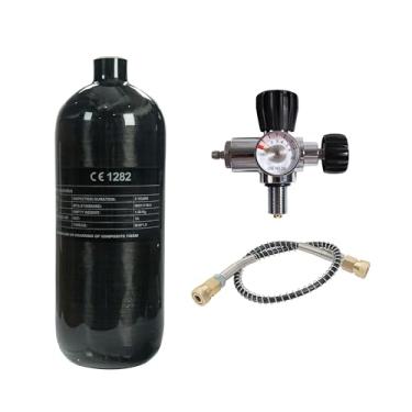 Imagem de TUXING Tanque de ar de fibra de carbono 2l 4500psi (garrafa vazia) e estação de enchimento de paintball com medidor de válvula reguladora para jogo pcp pequena fibra de carbono