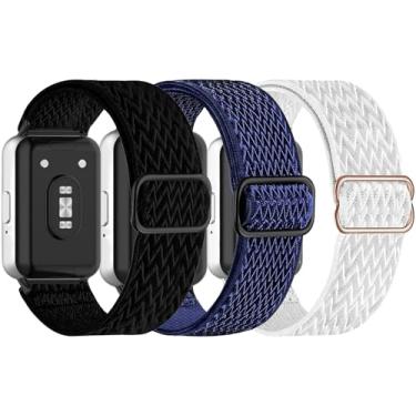 Imagem de Nigaee Pacote com 3 pulseiras elásticas de nylon para relógio compatíveis com Samsung Galaxy Fit 3, pulseiras de substituição elásticas ajustáveis e respiráveis de nylon macio para mulheres e homens