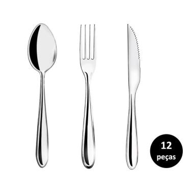 Imagem de Jogo Talhares de Mesa Inox Prime Lagoa 12 Peças Garfo, Colher e Faca Churrasco - Yazi
