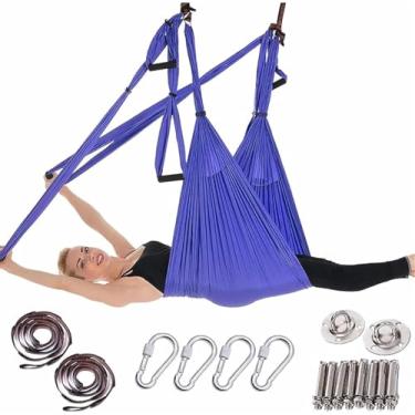 Imagem de Rede de pano de ioga aérea, balanço de ioga para antigravidade, toalha de ioga aérea, faixa de fitness para ioga, arnês de ioga não elástico, corda de tração de ioga aérea, roxo
