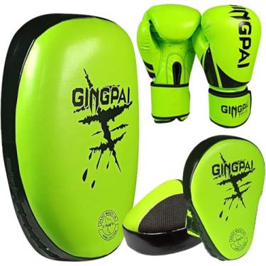Imagem de Luvas de boxe mão alvo sanda pé alvo conjunto de couro anti-explosão crianças adulto treinamento saco de boxe conjunto de boxe, verde, 6oz