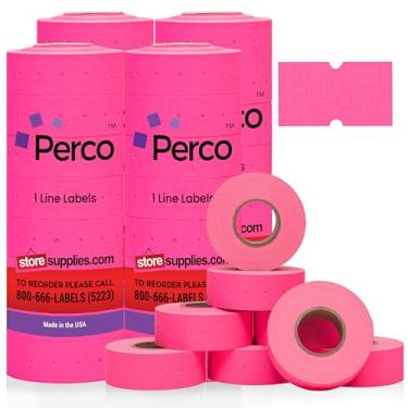 Imagem de Perco 1 linha de etiquetas rosa fluorescentes – 32 rolos, 4 mangas, 32.000 etiquetas em branco preço e data para armas de data e preço de linha Perco 1 – Feito nos EUA