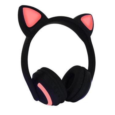 Imagem de Fone De Ouvido Sem Fio Orelhas De Gato 7 Cores Preto E Rosa - Exbom