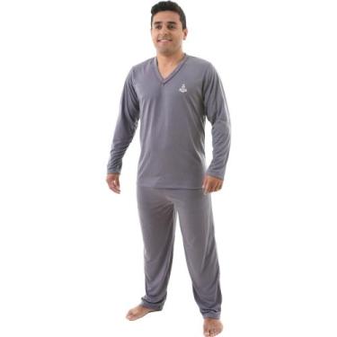 Imagem de Pijama Masculino Longo Liso Inverno Adulto  - Prikéta Pijamas, Cinza, 