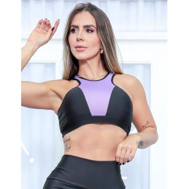 Imagem de Top Sem Bojo Feminino para Academia com Recortes em Tela e Cirrê - Car