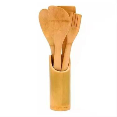 Imagem de Conjunto de Utensílios Espátulas de Bambu com Copo 4 Peças - Livon