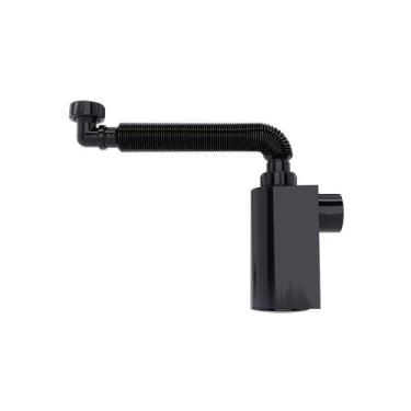 Imagem de Sifão Sanfonado Blukit de Parede com Copo 47Cm Preto Universal