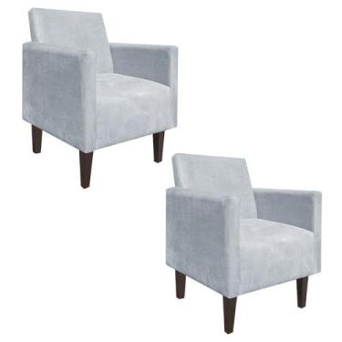 Imagem de Kit 02 Poltrona Decorativa Compacta Jade Suede Cinza com Pés Baixo Cha