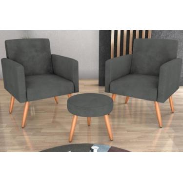 Imagem de Kit 2 Poltronas + Puff Dallas Suede Cinza B250 - Matrix - LM DECOR