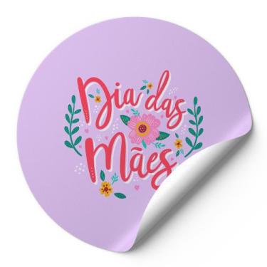 Imagem de 120 Etiquetas Auto Colante Adesivos Redondos Dias Das Mães Fundo Roxo 
