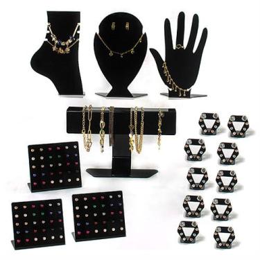 Imagem de Kit Expositor Colar Brincos Anel Joias Bijuterias 17 pçs - Acrilikus, 