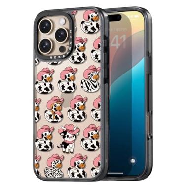 Imagem de Rosarnnah Capa para iPhone 16 fofa compatível com iPhone 16 - Capa de telefone durável à prova de choque de 2 m - Design preto engraçado de vaca leiteira pato para iPhone 16 de 6,1 polegadas