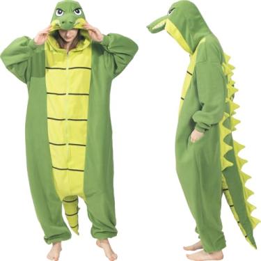 Imagem de CUTTUECD Macacão adulto crocodilo jacaré - fantasia de Halloween - Pijama de animal aconchegante peça única para cosplay para mulheres e homens, Crocodilo jacaré, M