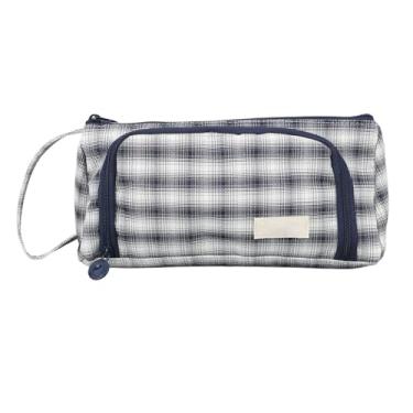 Imagem de Estojo Grande para Lápis, Bolsa Grande para Canetas Com Design de Armazenamento de Camada Dupla, Material de Lona Premium, Cor Elegante e Padrão Xadrez para Escola (Verificação