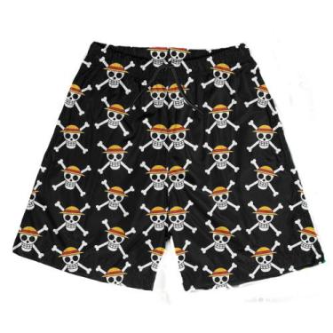Imagem de Short Praia Shorts Banho Bermuda Verão Caveira Chapéu de Palha Anime 2