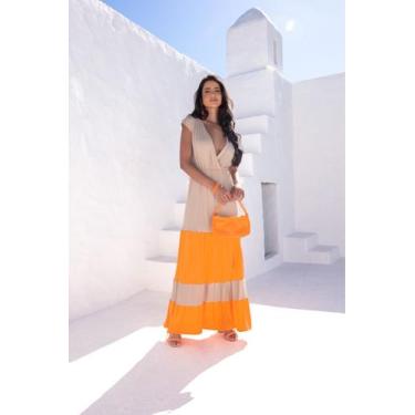 Imagem de Vestido Longo Decote Transpassado Saia Bicolor - luh may, Amarelo, GG