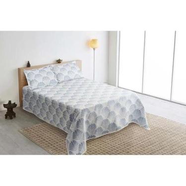 Imagem de Kit colcha jacquard montblanc folhagem azul claro solteiro - Tapete Ma