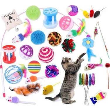Imagem de Kit 8 Brinquedos Interativos Para Gato Com Varinha Diversão - Bacon Bo