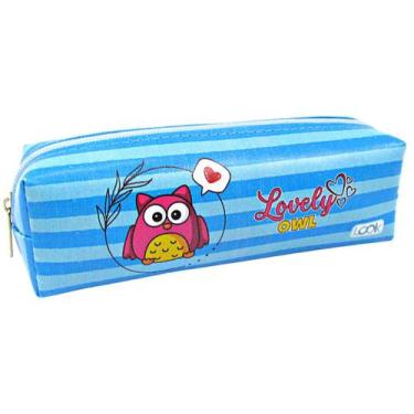Imagem de Estojo Escolar Feminino Infantil Look 1 Zíper Corujinha, Azul Claro