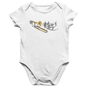 Imagem de Body Bebê Algodão Trombone Notas Musicais - Foca na Moda, Branco, GG