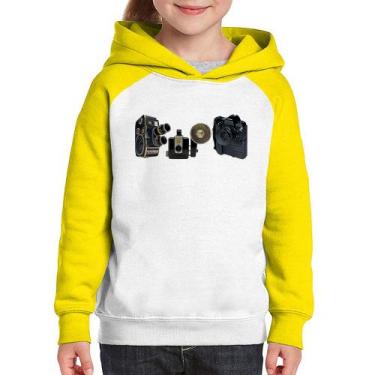 Imagem de Moletom Infantil Câmeras Vintage - Foca na Moda, Branco, Amarelo, 8