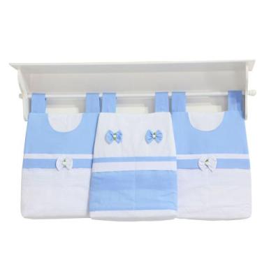 Imagem de Porta Fraldas de Varão Azul com Branco 03 Peças - Happy Baby