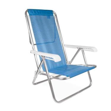 Imagem de Cadeira De Praia Alumínio 8 Posições Mor Reclinável Dobrável, Azul