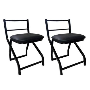 Imagem de Conjunto 2 Cadeiras Banqueta Baixa Metal Estilo Industrial Assento mat