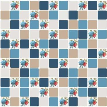 Imagem de Papel De Parede Pastilhas Floridas Cinza E Azul - 1,50x0,50m - DEKAL D