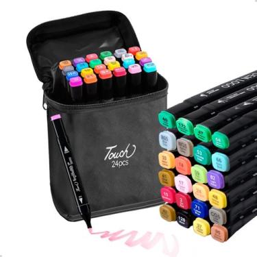 Imagem de Kit Canetinhas 24 Cores Ponta Dupla + Estojo Desenho Escolar - M3M, Un