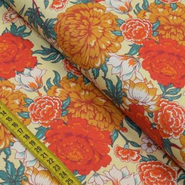 Imagem de Tecido Estampado para Patchwork - Crisântemos : Floral Fundo Bege (0,5