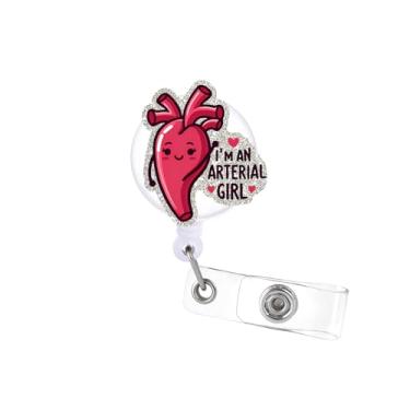 Imagem de Carretel retrátil para crachá I'm an Arterial Girl com clipe jacaré, suporte de crachá de aorta de coração engraçado presente para cardiologia médica enfermeira IVA RN cardiologista cardiovascular