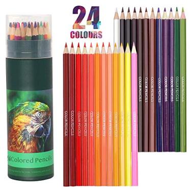Imagem de Lápis de coloração, 24 lápis de cor profissional, conjunto de lápis artísticos solúveis em água, sem cera, ideal para esboçar, rabiscar, pintura, escrita, pré-apontado..