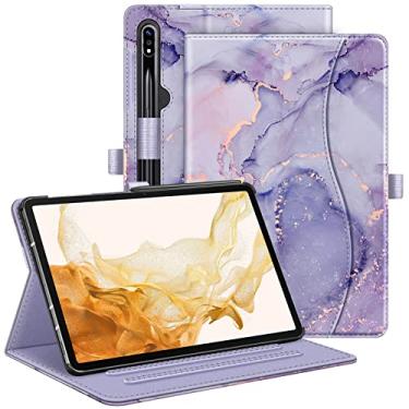 Imagem de Fintie Capa para Samsung Galaxy Tab S8 Plus 2022/S7 FE 2021/S7 Plus 2020 12,4 polegadas, capa protetora de visualização em vários ângulos com bolso, hibernar/acordar automático, mármore lilás