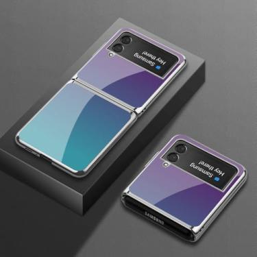 Imagem de Capa de vidro temperado gradiente para Samsung Z Flip 5 Flip3 Flip4 Shell para Galaxy Z Flip 3 4 5 Case, borda prateada PB, para Samsung Z Flip 4