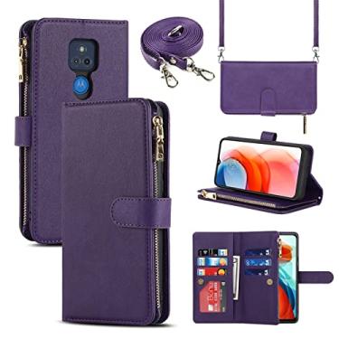 Imagem de Jaorty Capa carteira adequada para Motorola Moto G Play 2021, [9 compartimentos para cartão] Colar transversal ajustável removível alça de ombro alça de ombro com zíper capa de couro PU para Motorola