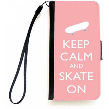 Imagem de Rikki Knight Keep Calm and Skate On - Capa carteira flip rosa claro com aba magnética para Apple iPhone 5c