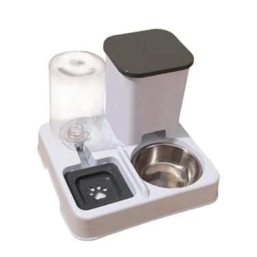 Imagem de Ｂｅｓｇａ Alimentador Automático para Gatos E Cães, Tigela Dupla, Portátil, Estação de Alimentação Removível, 2 em 1, Conjunto de Alimentador E Bebedouro para G, Cinzento/Branco