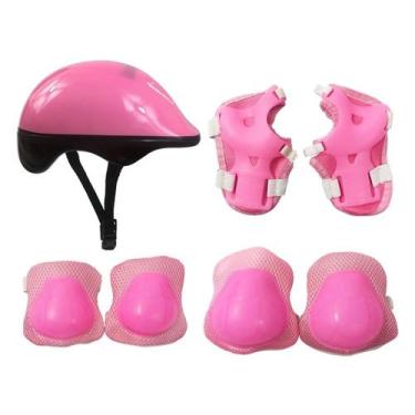 Imagem de Kit Proteção Capacete Joelheira Cotoveleira Rosa Dmtoys 5487 - Dm Toys