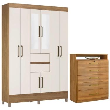 Imagem de Kit Guarda Roupa Casal Com Espelho 8 Portas Munique Cômoda Triunfo