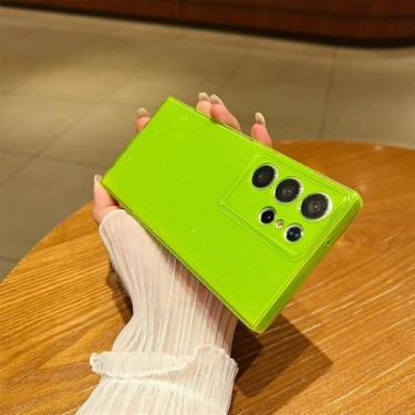 Imagem de Capa de silicone com glitter fluorescente para Samsung Galaxy S24 S23 Plus S23 Ultra à prova de choque e proteção total, capa macia, verde, para S24 Plus