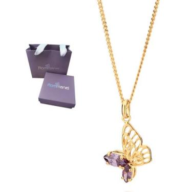 Imagem de Presente Para Mulher Lindo Colar Com Pingente Borboleta Zircônia Lilás