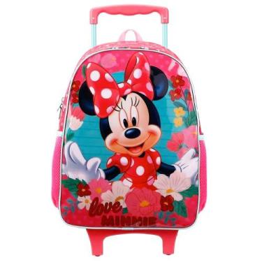 Imagem de Mochila Infantil Minnie Mouse Disney Escolar Reforçada Tam G Rodinhas 