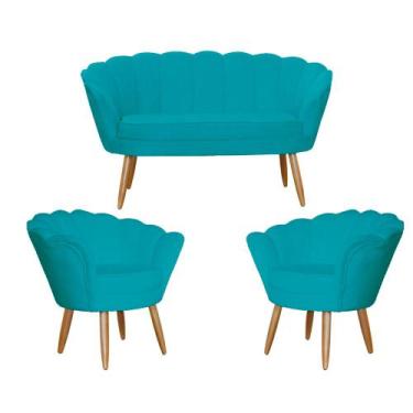Imagem de Kit Namoradeira + 02 Poltrona Pétala belo tok - Suede Azul Turquesa
