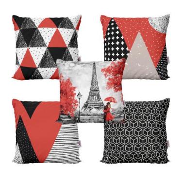 Imagem de Almofadas Decorativas Vermelha e Preta Geométricas Para Sala  40x40 - 