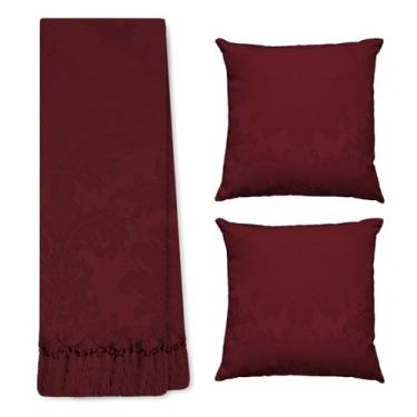 Imagem de Jogo Manta Xale para Sofá Artesanal com Franjas 1,40 x 1,80 com 2 Capas de almofadas (119 VINHO BORDÔ)