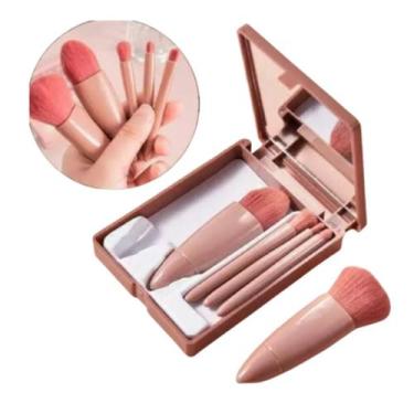 Imagem de Kit 5 Pincéis Para Maquiagem Com Espelho Mini Espelho de Maquiagem Por