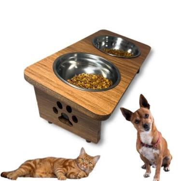 Imagem de Comedouro Elevado Pet Duplo Tigelas de Inox Fäcil limpeza - BT WOOD, M