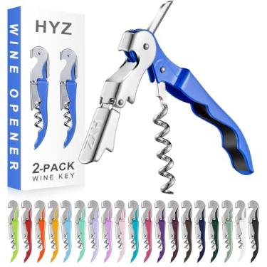 Imagem de HYZ Pacote com 2 saca-rolhas para garçom, chave de vinho profissional para garçom, barman com cortador de alumínio, abridor manual de garrafas de vinho com dobradiça dupla (azul azure)