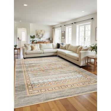 Imagem de Macgace Tapetes boêmios geométricos para sala de estar, lavável à máquina, tapete geométrico boêmio com suporte antiderrapante, revestimento de piso marroquino interno para quarto, sala de jantar,